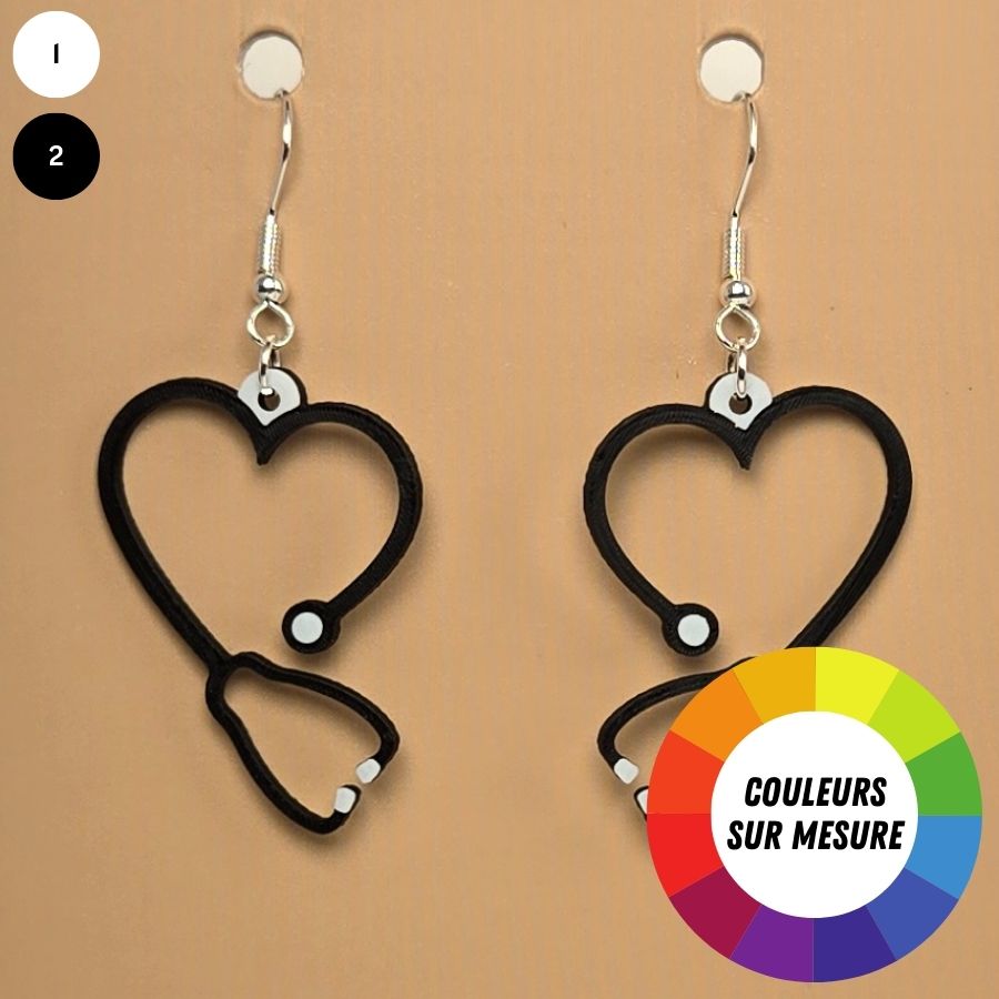 Boucle d'oreille en forme de Stéthoscope avec crochets hypoallergéniques sans nickel