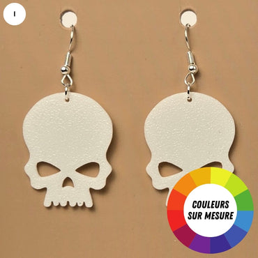 Boucle d'oreille en forme de Tete de mort avec crochets hypoallergéniques sans nickel
