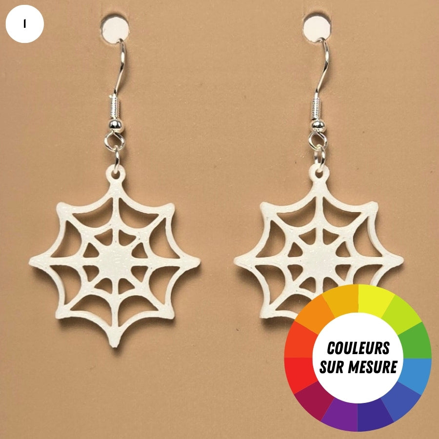 Boucle d'oreille en forme de Toile Araignée avec crochets hypoallergéniques sans nickel