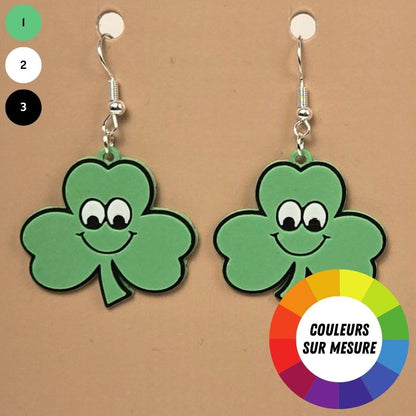 Boucle d'oreille en forme de trèfle 3 feuilles symbolique avec crochets hypoallergéniques sans nickel