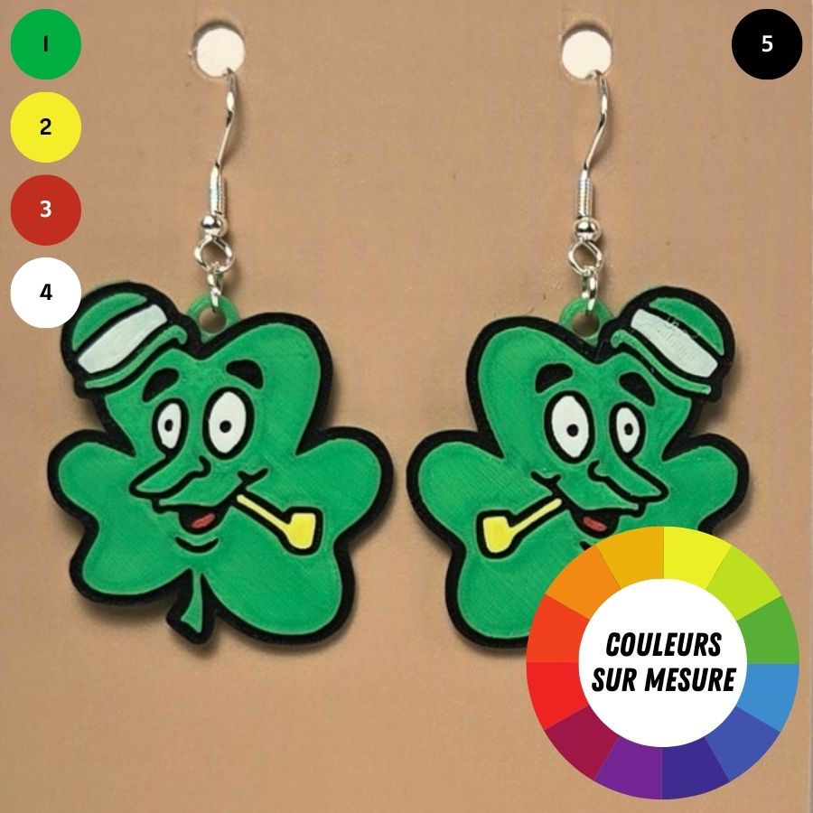 Boucle d'oreille en forme de trèfle 3 feuilles symbolique avec crochets hypoallergéniques sans nickel