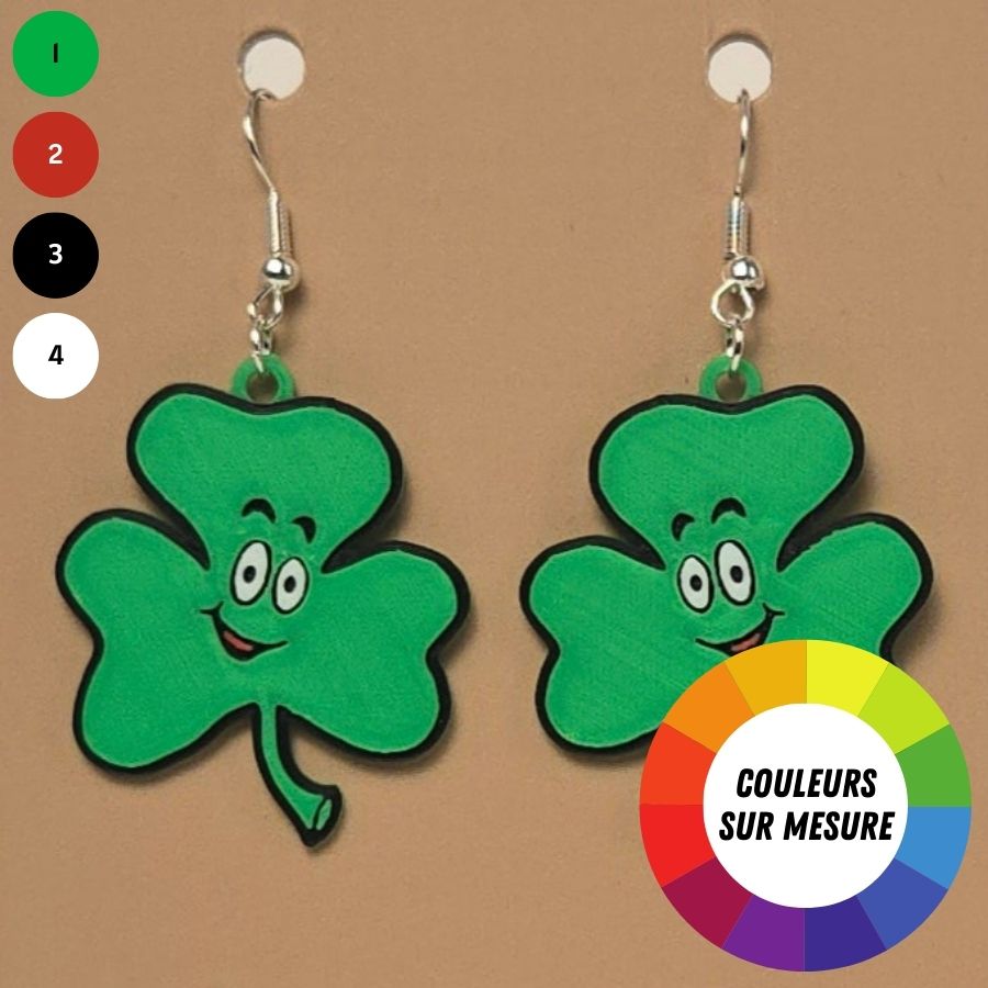 Boucle d'oreille en forme de trèfle 3 feuilles imprimée en 3D avec crochet hypoallergénique sans nickel