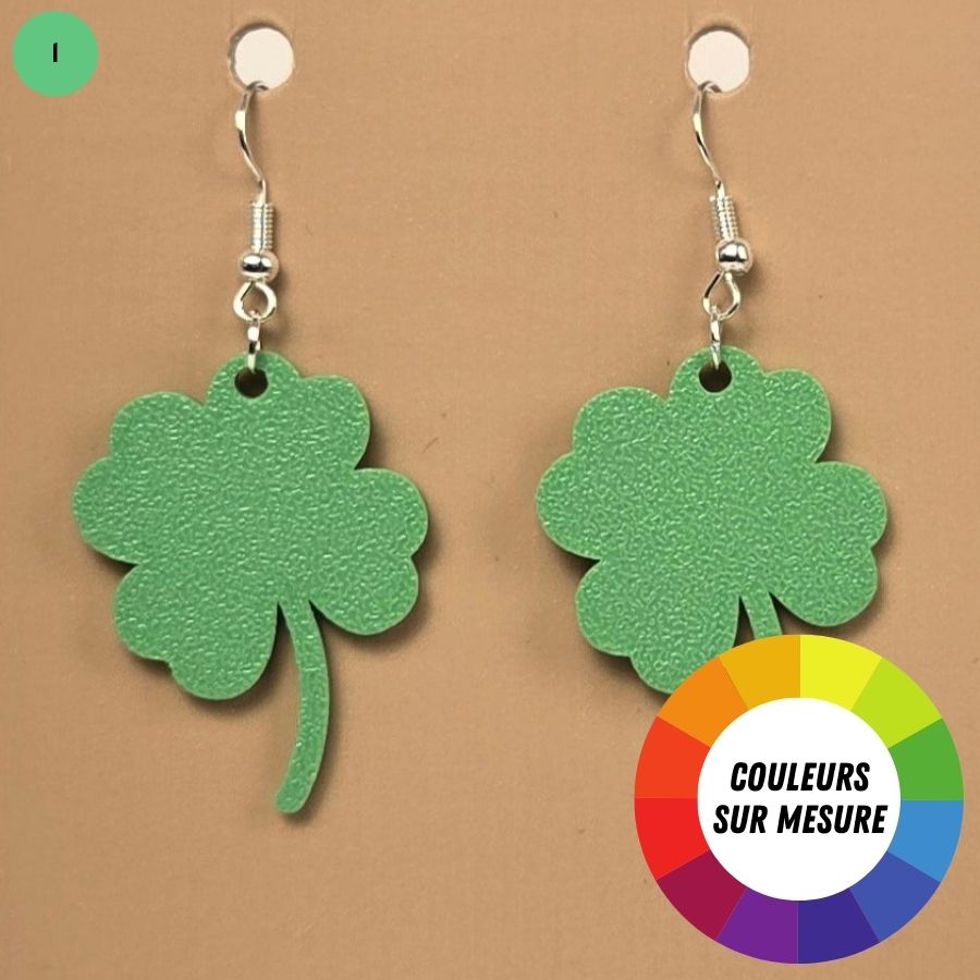 Boucle d'oreille en forme de trèfle 4 feuilles porte-bonheur avec crochets hypoallergéniques sans nickel
