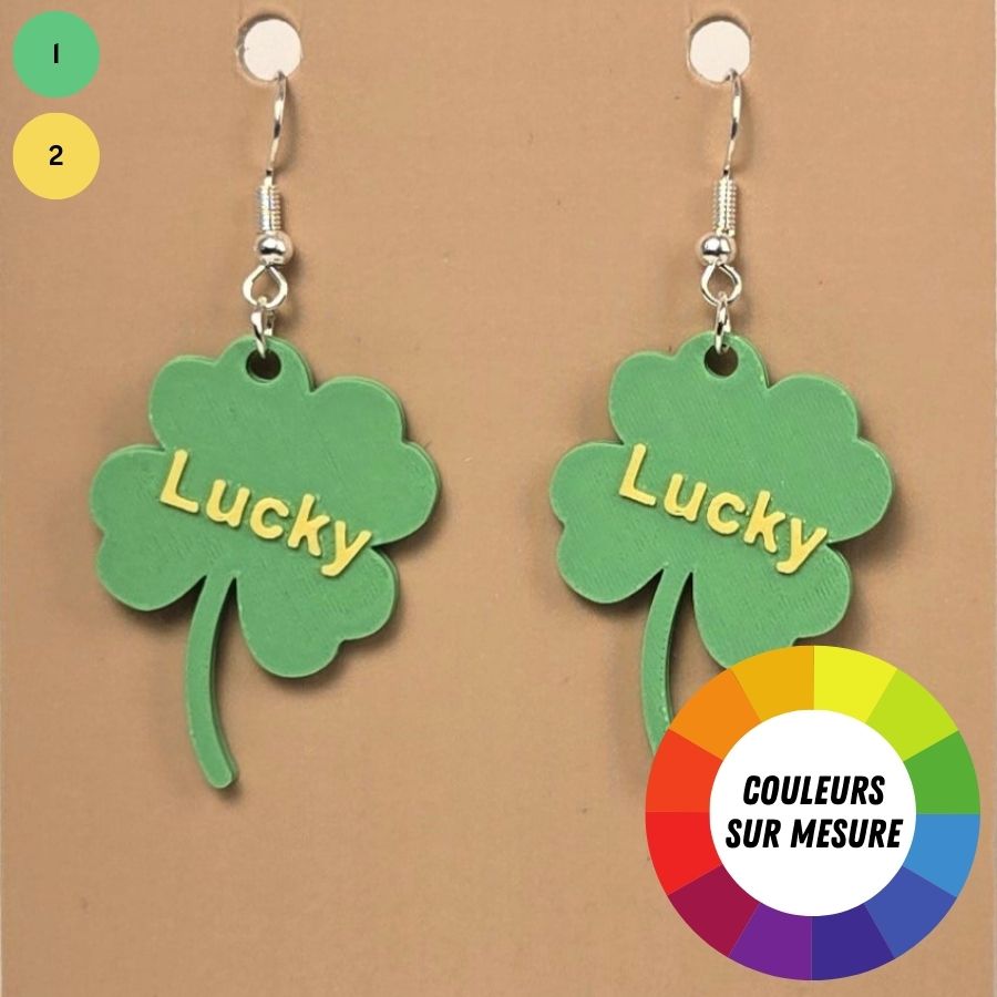 Boucle d'oreille en forme de trèfle 4 feuilles porte-bonheur avec crochets hypoallergéniques sans nickel