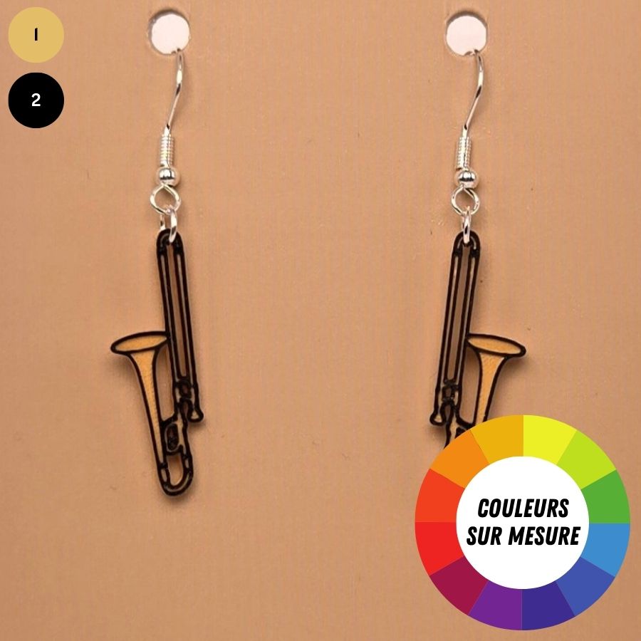 Boucle d'oreille en forme de Trombone avec crochets hypoallergéniques sans nickel