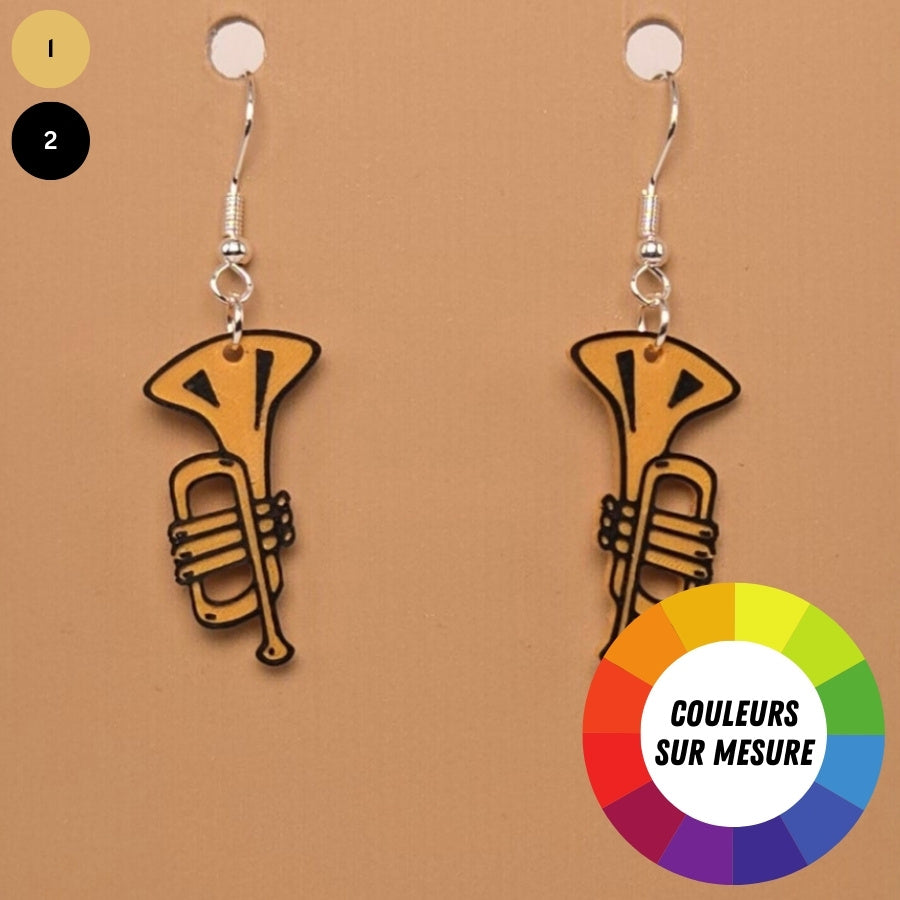 Boucle d'oreille en forme de Trompette avec crochets hypoallergéniques sans nickel