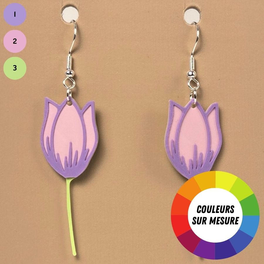 Boucle d'oreille en forme de Tulip avec crochets hypoallergéniques sans nickel