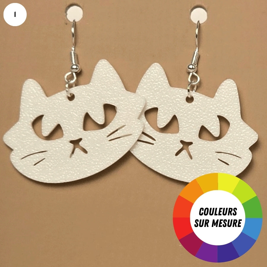 Boucle d’oreille en forme de Visage Chat avec crochets hypoallergéniques sans nickel
