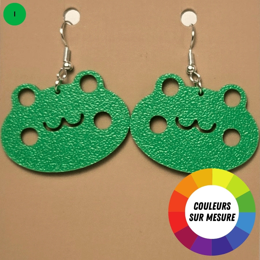 Boucle d'oreille en forme de Visage Grenouille avec crochets hypoallergéniques sans nickel