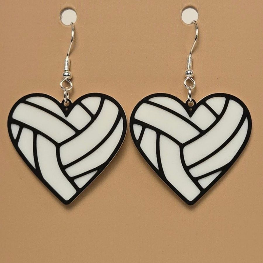 Boucle d'oreille en forme de Volleyball Cœur avec crochets hypoallergéniques sans nickel