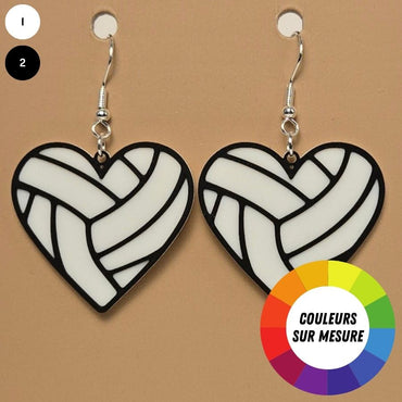 Boucle d'oreille en forme de Volleyball Cœur avec crochets hypoallergéniques sans nickel