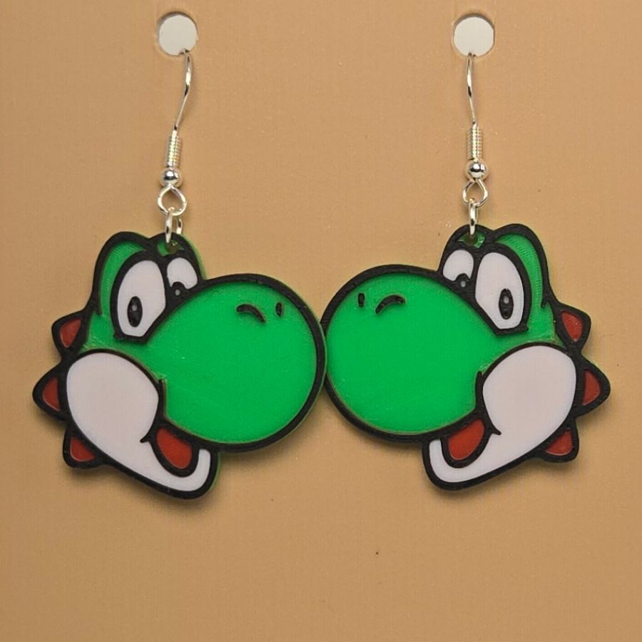 Boucle d'oreille en forme de Yoshi inspirée de l’univers Nintendo avec crochets hypoallergéniques sans nickel