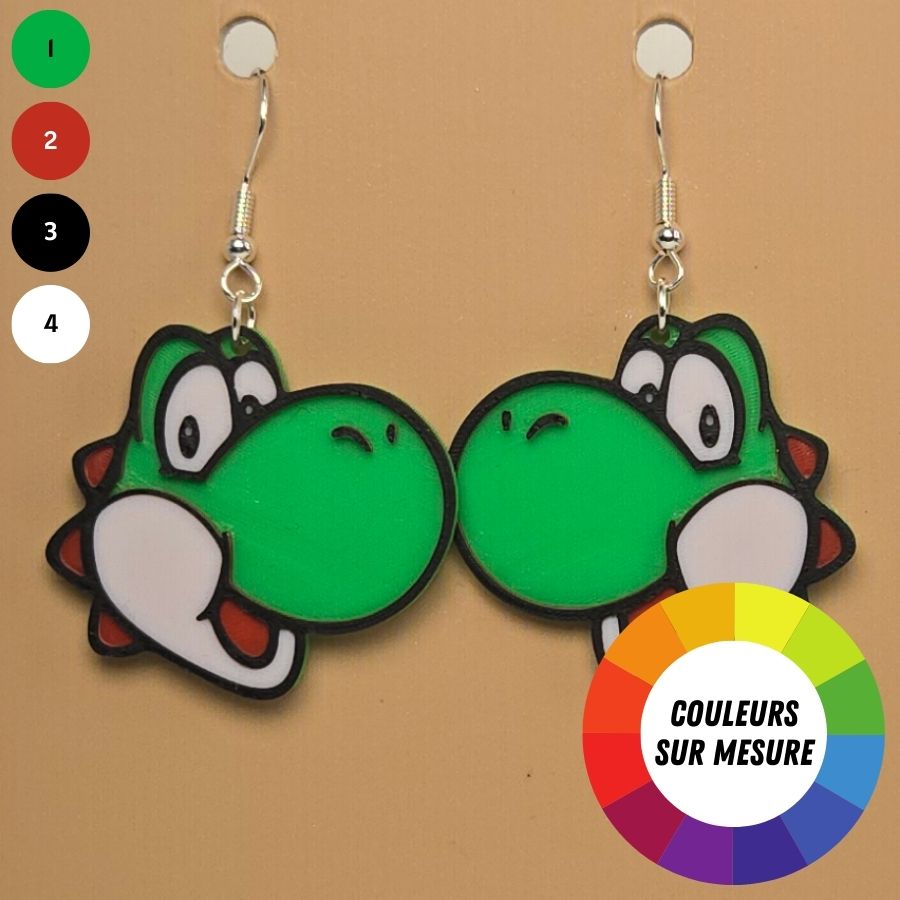 Boucle d'oreille en forme de Yoshi inspirée de l’univers Nintendo avec crochets hypoallergéniques sans nickel