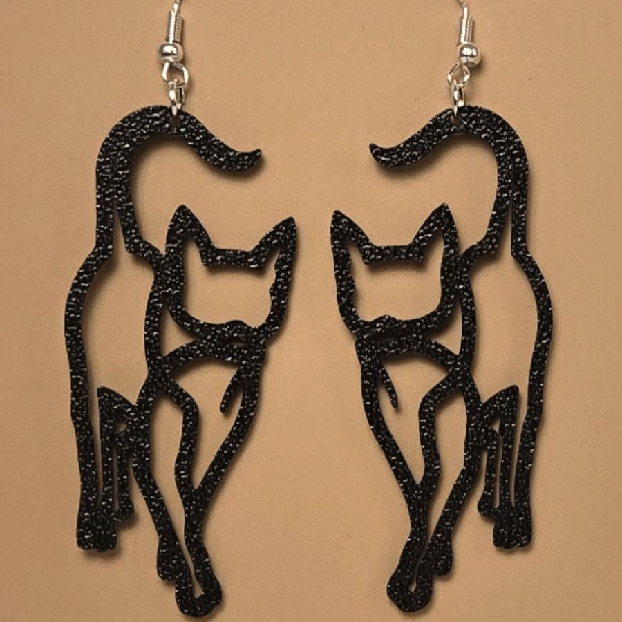 Boucle d'oreille en forme de Chat imprimée en 3D avec crochet hypoallergénique