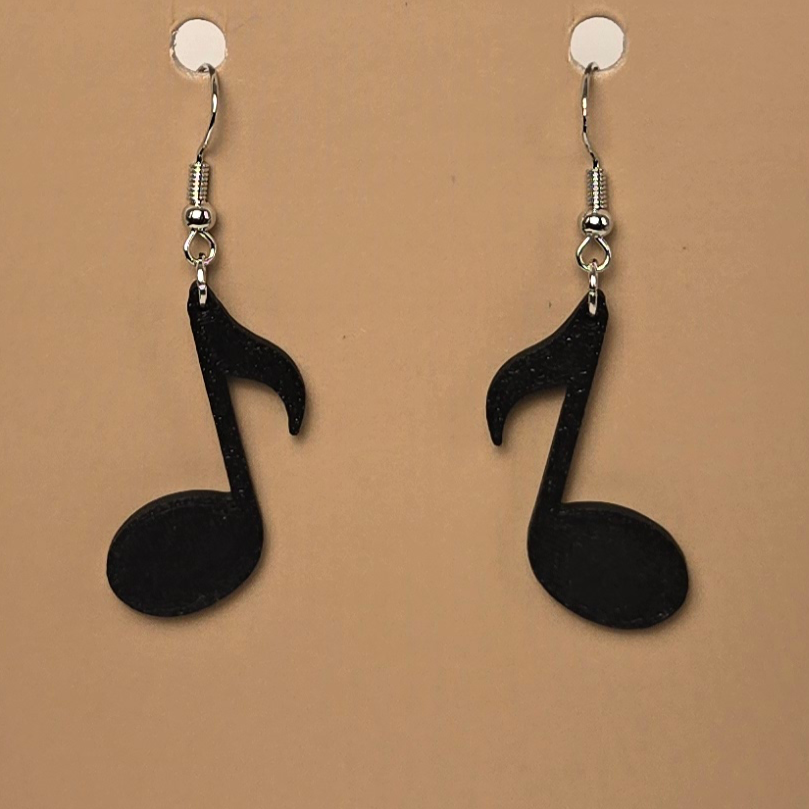 Boucle d'oreille en forme de Note Noir - Hypoallergénique