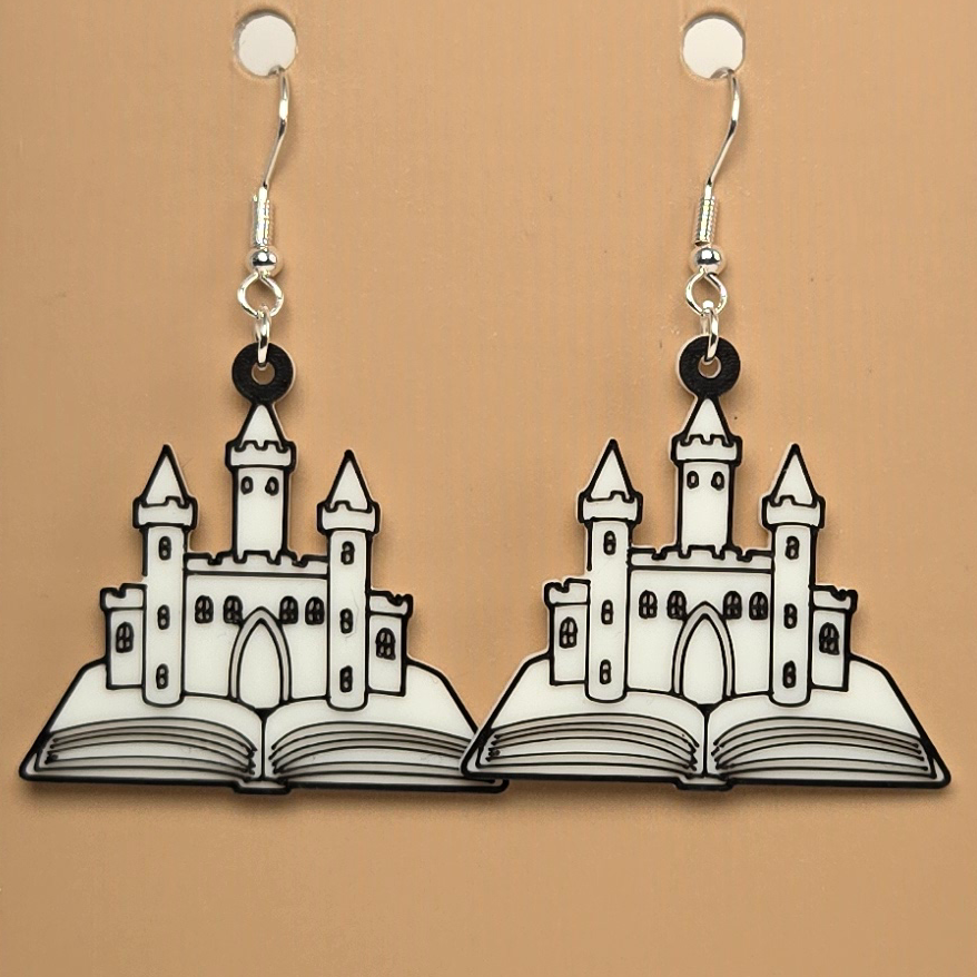 Boucle d'oreille en forme de Château et livre - Hypoallergénique