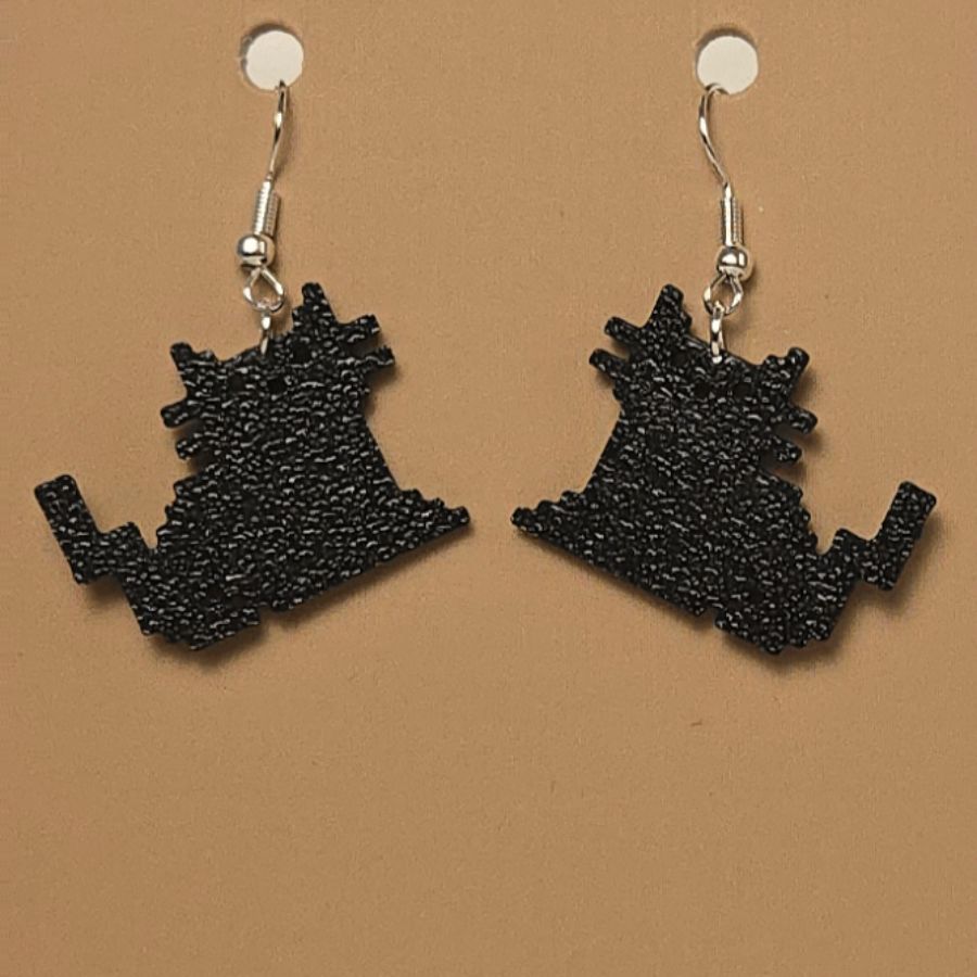 Boucle d'oreille en forme de Chat Pixel imprimée en 3D avec crochet hypoallergénique