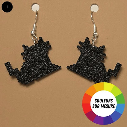 Boucle d'oreille en forme de Chat Pixel imprimée en 3D avec crochet hypoallergénique