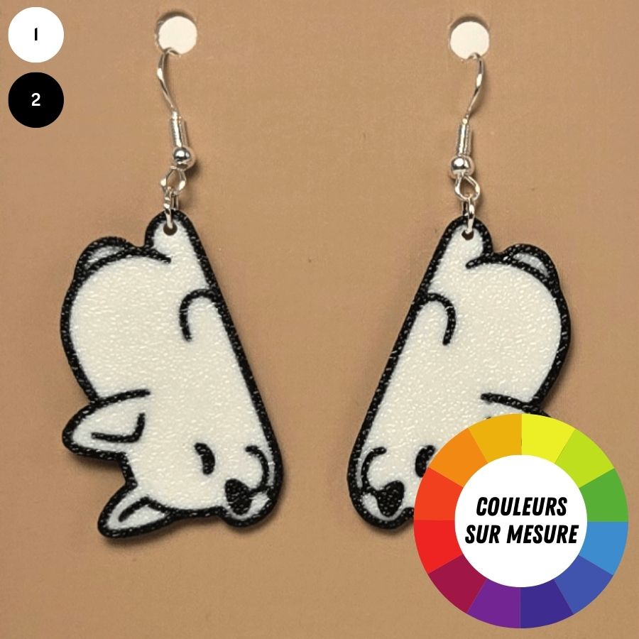 Boucle d'oreille en forme de Chien Dodo imprimée en 3D avec crochet hypoallergénique