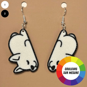 Boucle d'oreille en forme de Chien Dodo imprimée en 3D avec crochet hypoallergénique